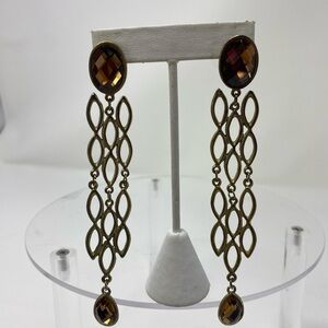Elegant Gold and Brown Dangle Earrings